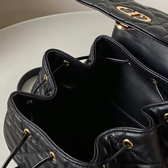 DIOR Caro Adjustable Strap Flap Backpack Women's Black - Picture 4 of 6